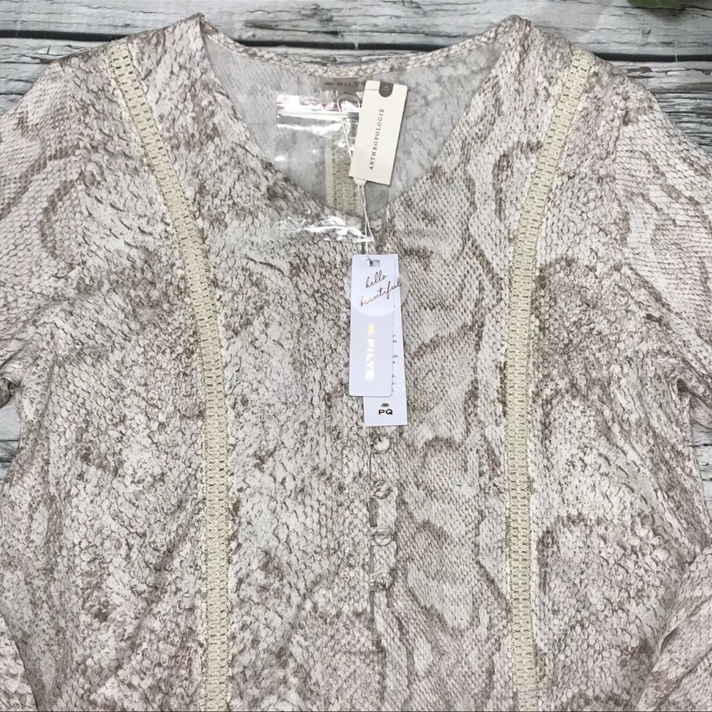 Anthropologie Mini Dress Tunic Coverup Camilla Snake Print Crochet Henley NEW M - Picture 8 of 16